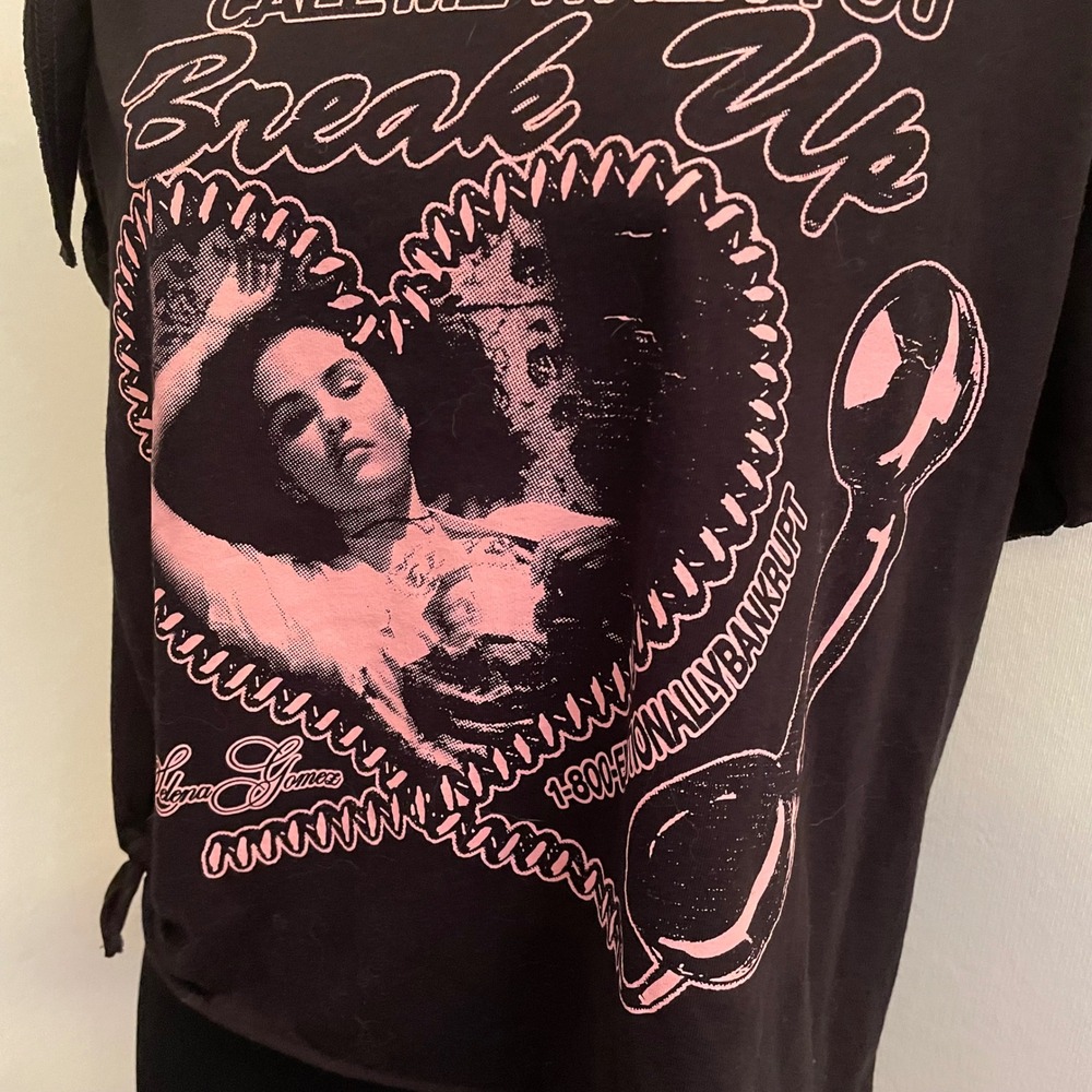 Selena Gomez Call Me When You Break Up Graphic Tee Black Pink Custom Tie Top M